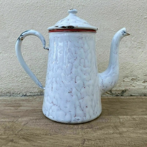 Vintage French Enamelware white marbled Enamel Coffee Pot 2706203