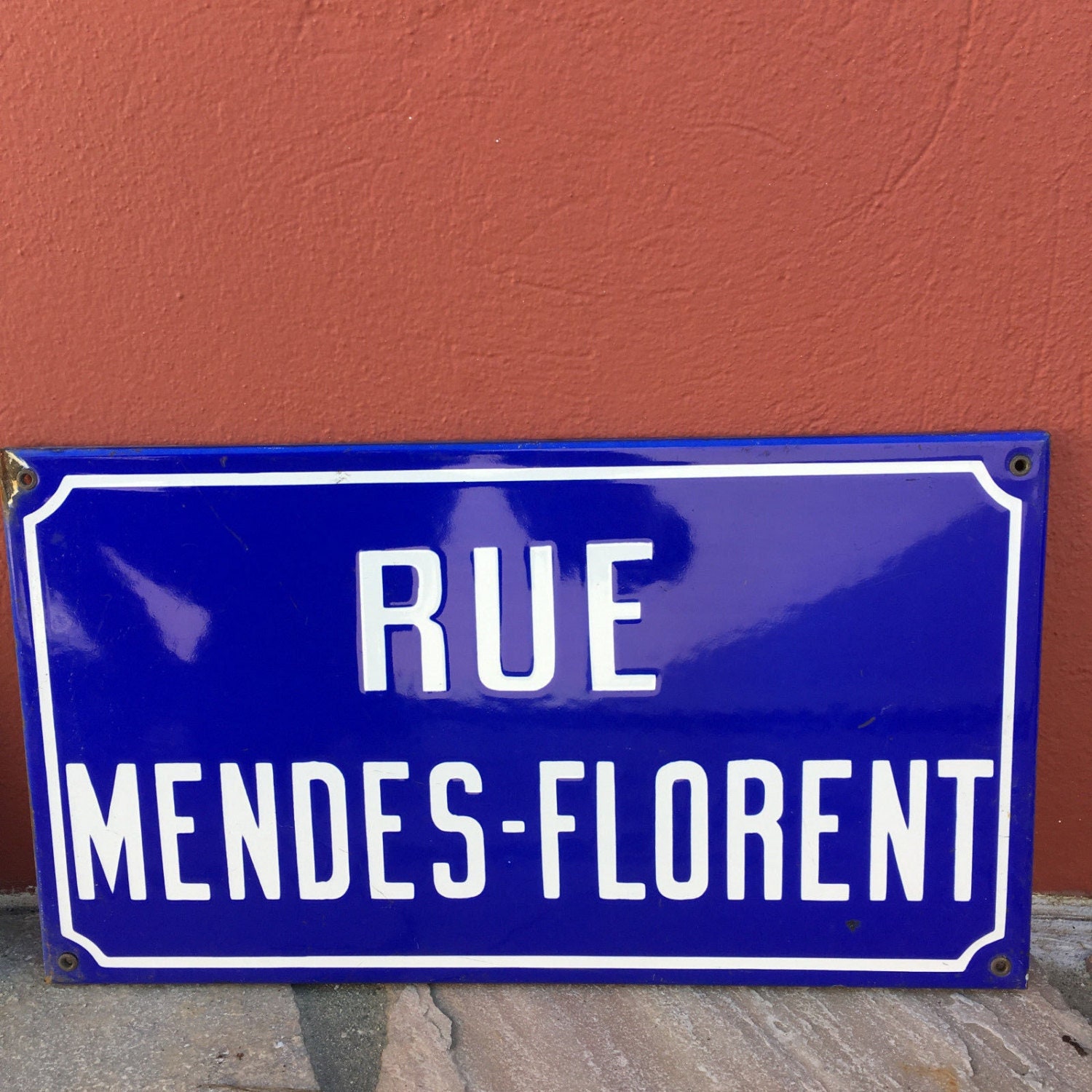 Plaque d'enseigne Émaillée de Rue Old Français - Mendes Vintage