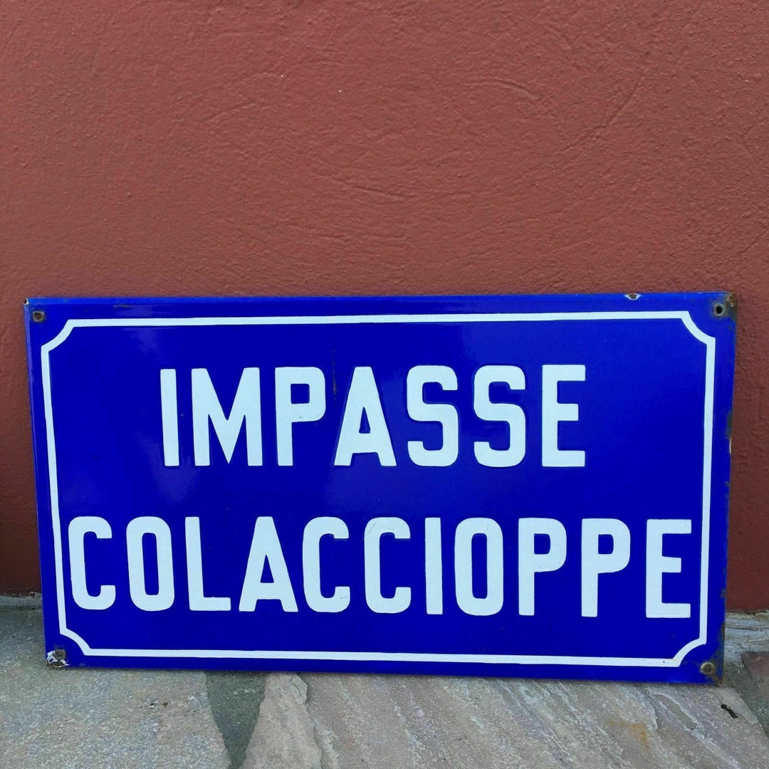 Vintage French Street Sign Impasse Colaccioppe Blue White Enamel Metal ...