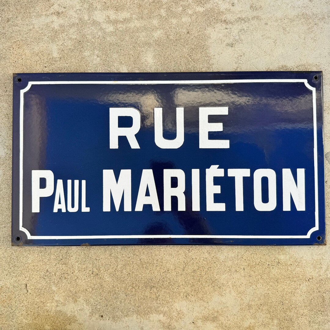 ヴィンテージ フランス ストリートサイン Rue Paul Marieton 青色