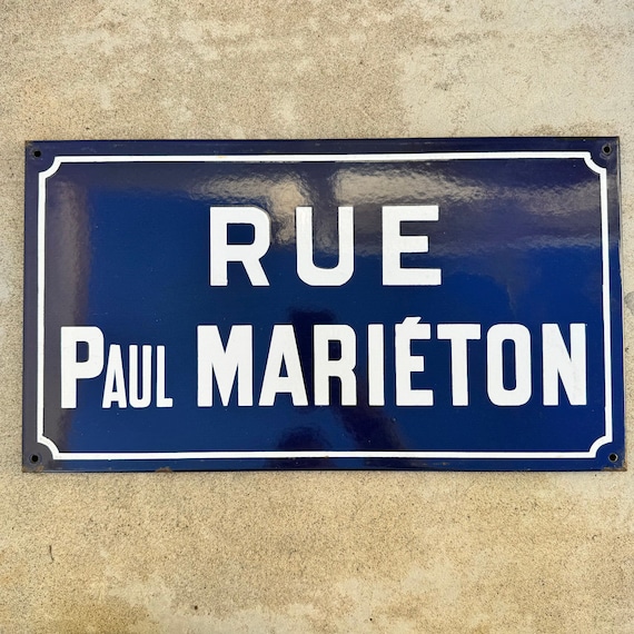 ヴィンテージ フランス ストリートサイン Rue Paul Marieton 青色