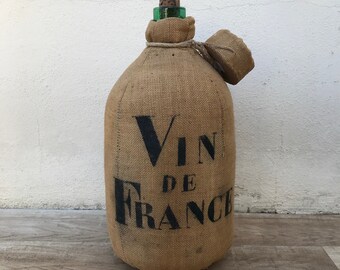 Vieux Français vert Dame Jeanne Demi John bouteille et VIN DE FRANCE 24031814
