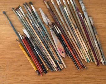 Vintage Used Artist Paintbrush Lot Mixed Set Oil Painting Tools 0708269