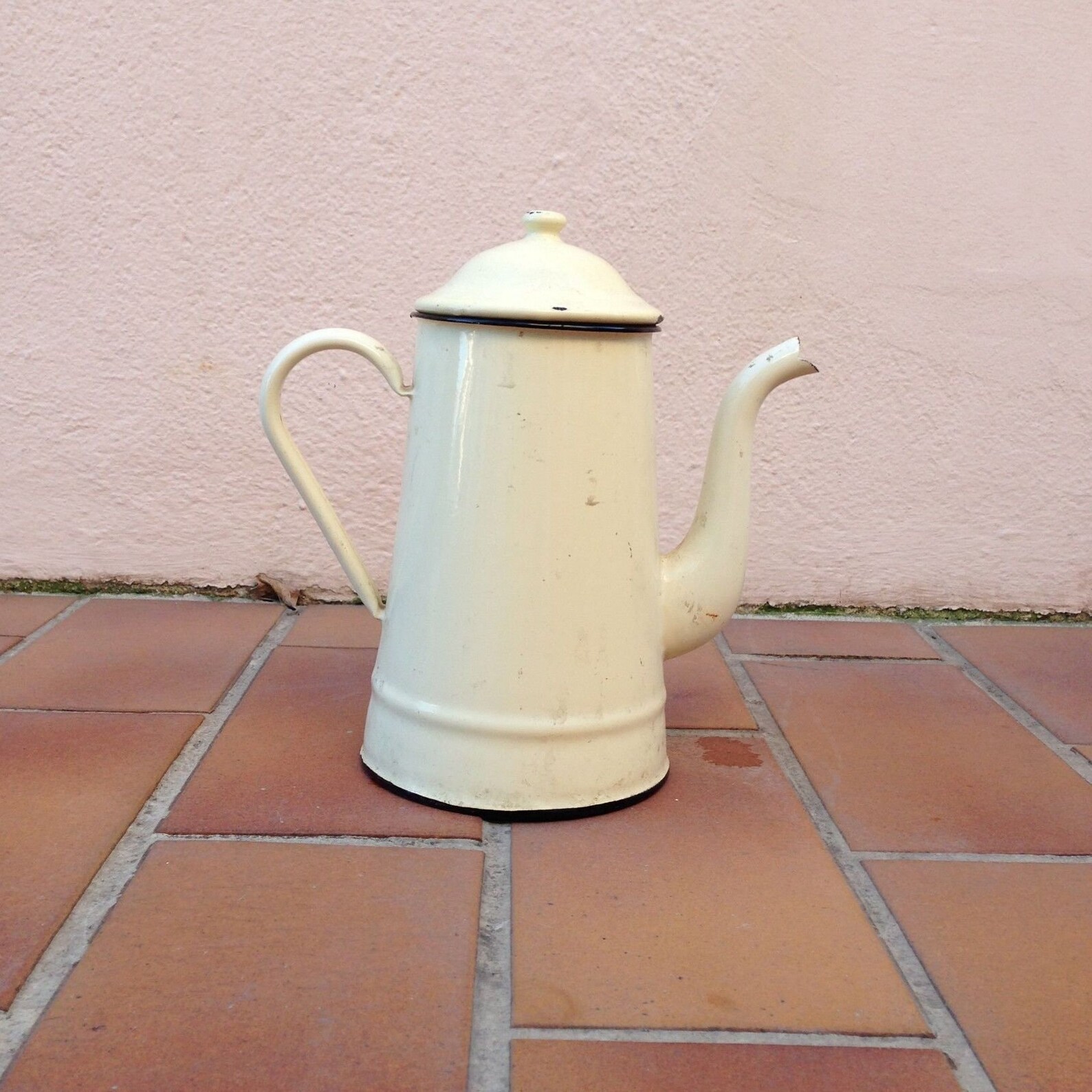Vintage French Enamelware Yellow Enamel Coffee Pot Etsy