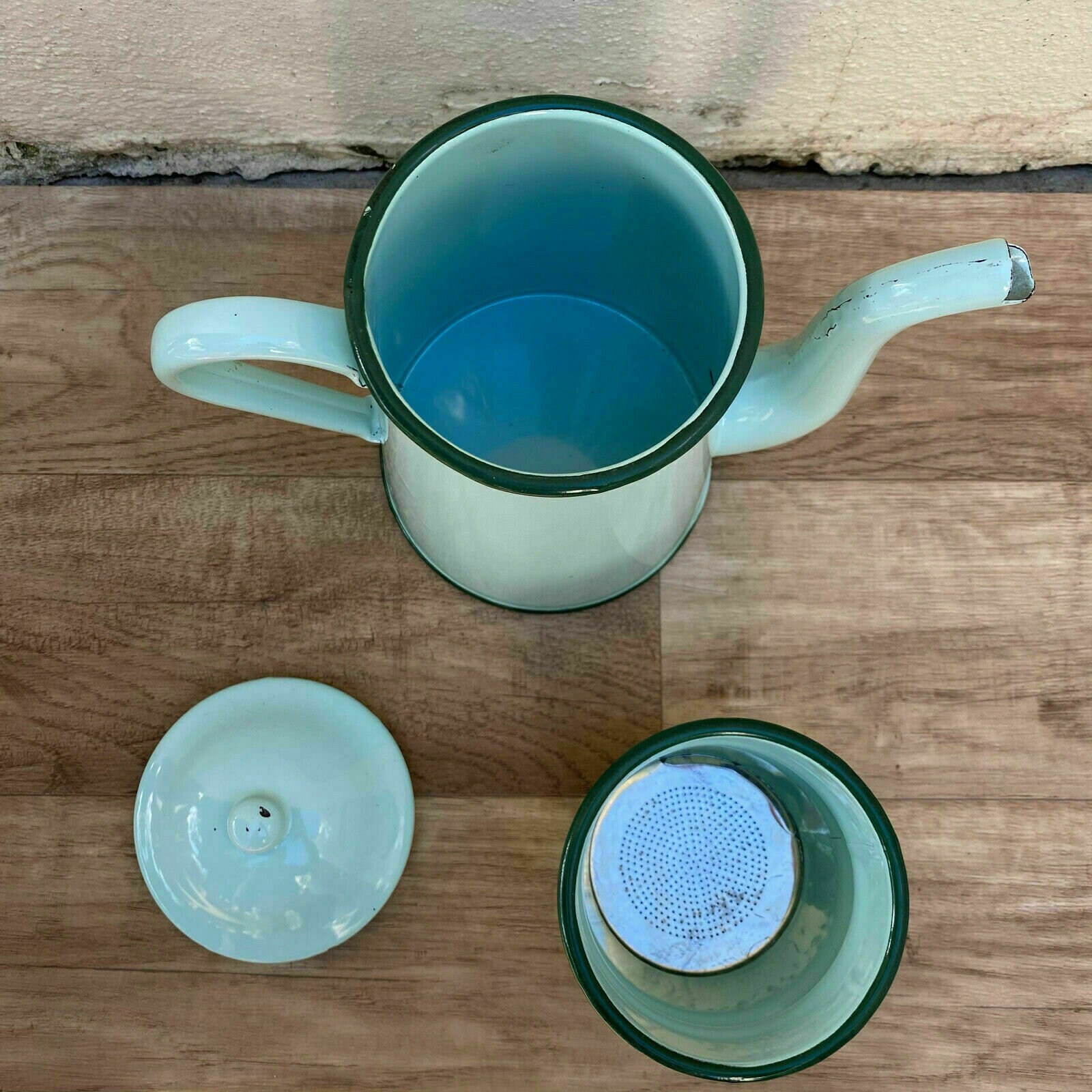 Vintage French Enamelware Enameled Blue Enamel Coffee Pot