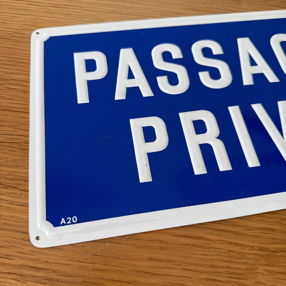 ヴィンテージ フランス ストリートサイン PASSAGE PRIVE 青色エナメル 