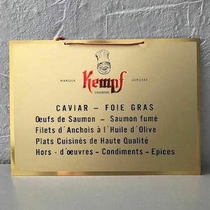 Vintage French Metal CAVIAR FOIE GRAS Wall Sign Plaque Tag 2608211
