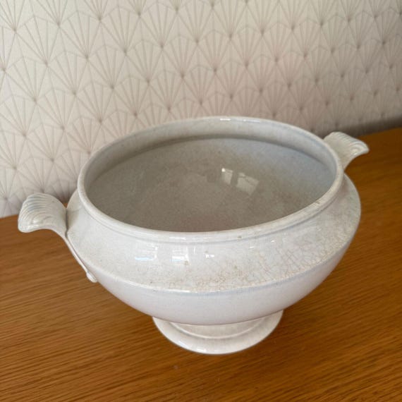 アンティーク フランス製 チューリン 白陶器 脚付きボウル