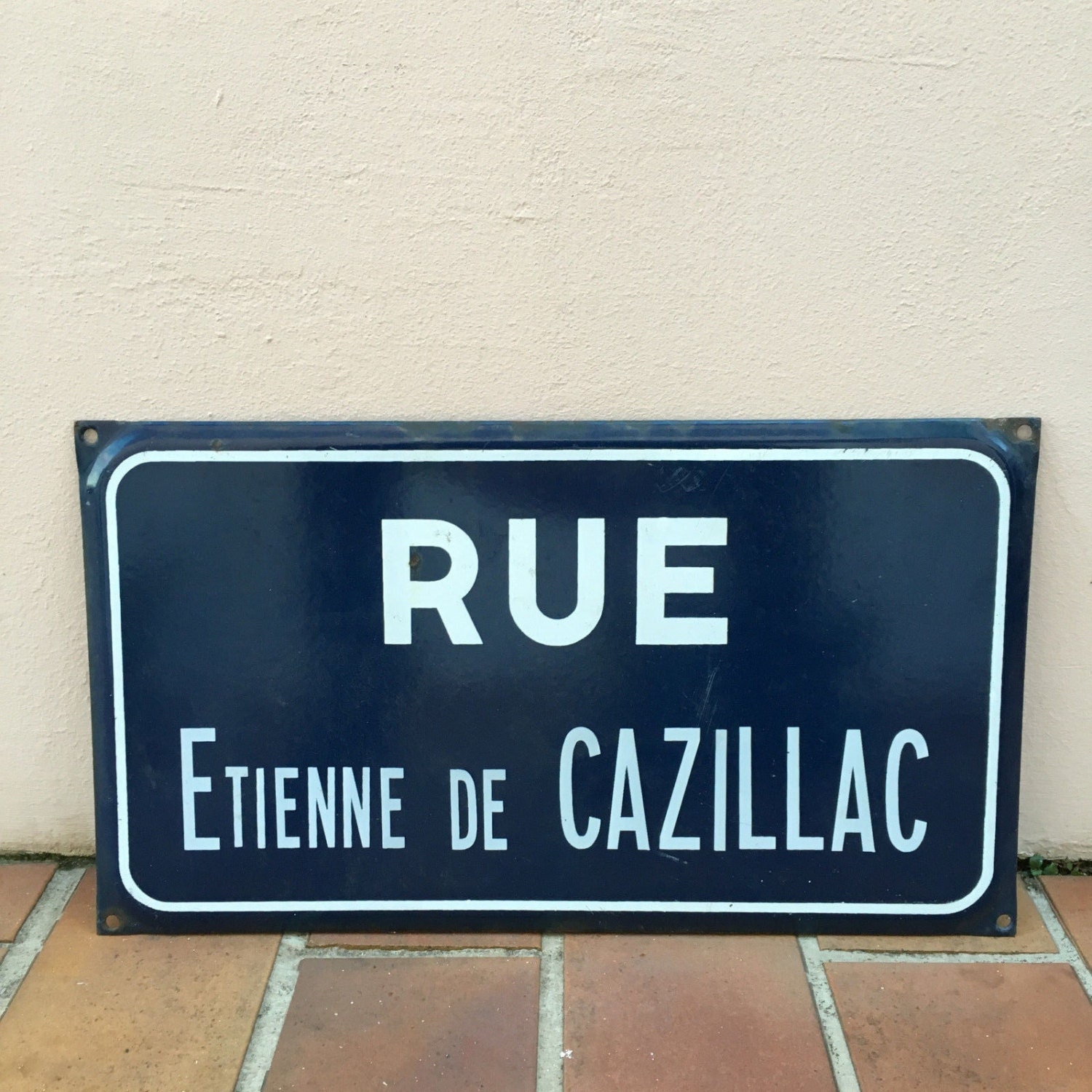 Ancienne Plaque d'enseigne Émaillée de Rue Français - Vintage Emile Cazillac