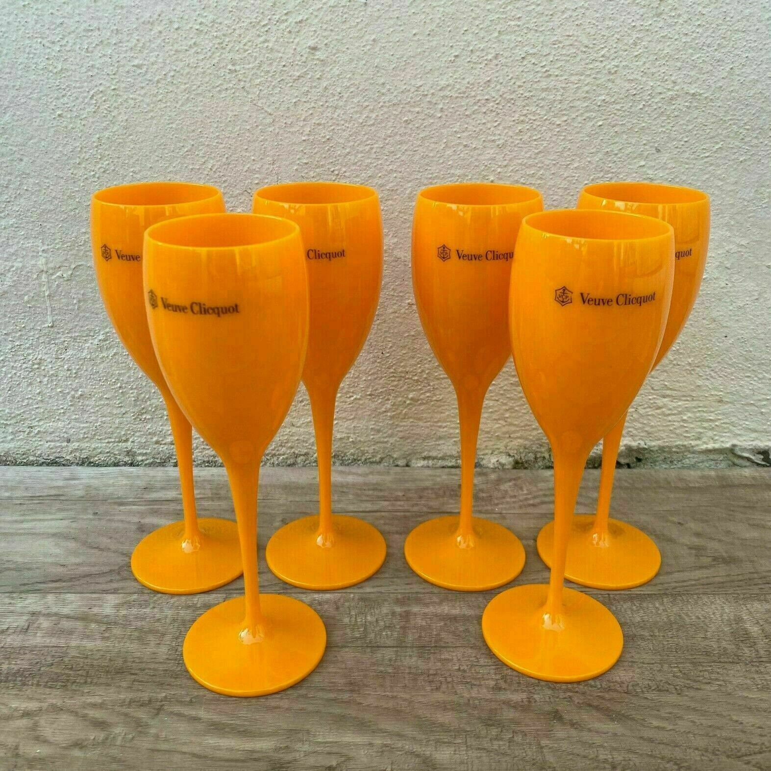 6 X Veuve Cliquot Clicquot Orange Verres Flûtes Coupe Glace Champagne 0702221