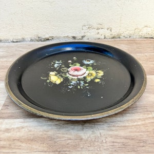 Vintage French Napoleon Iii Painted Tole Tray Round Flower Motif 1810231