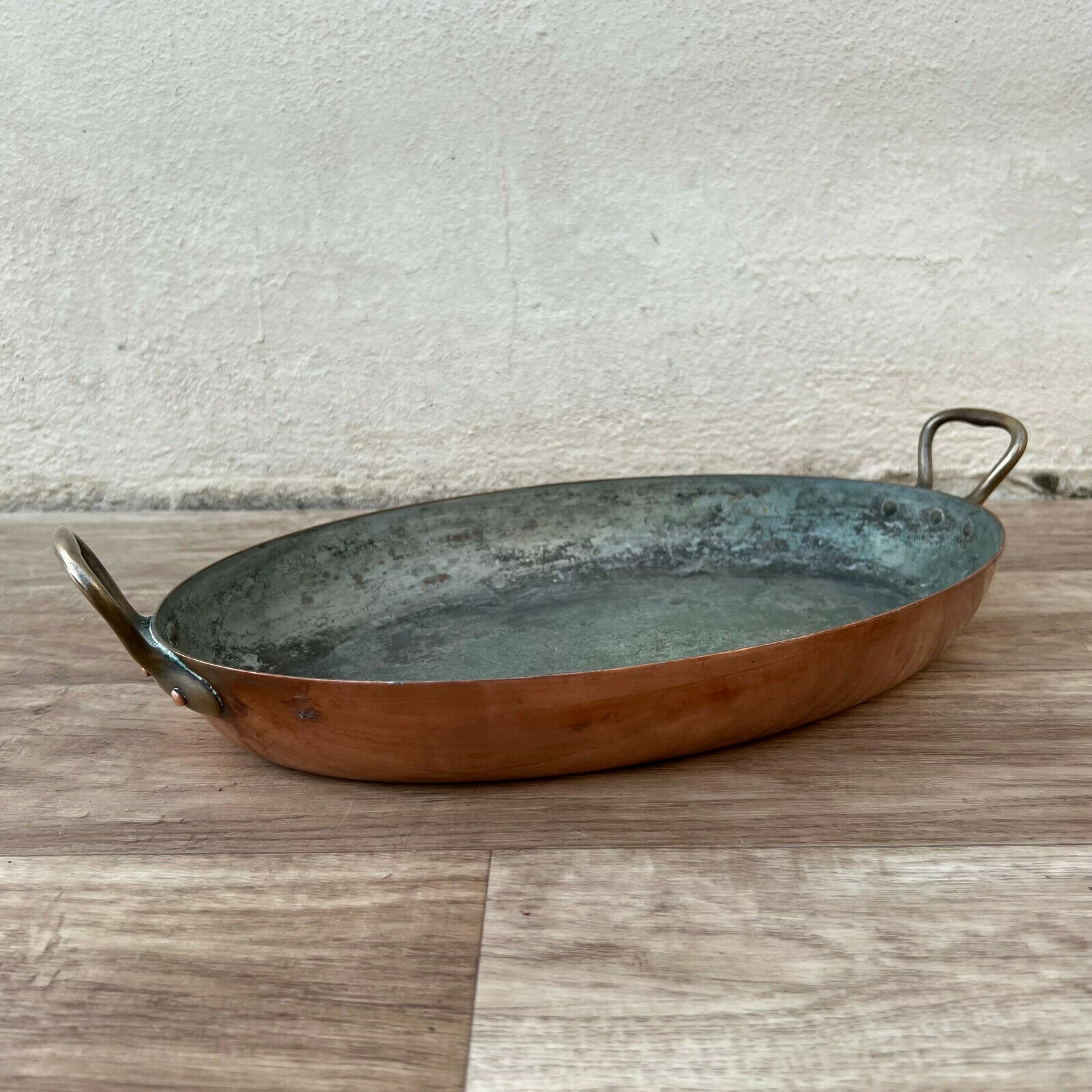 Français Ustensiles de Cuisine en Cuivre Au Gratin Pan Poignées Laiton Plaque 14 05022214