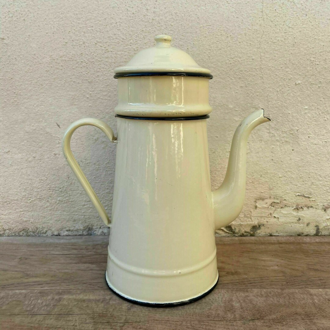 Vintage French Enamelware Enameled BEIGE Enamel Coffee Pot 0311215 Etsy