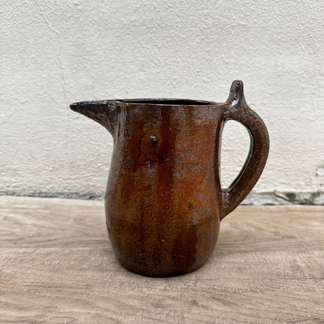 90s ハウス　12 French Milk L'Ecole Buissonie Handmade Glazed Brown Vintage French Pitcher 1611238 - Etsy
