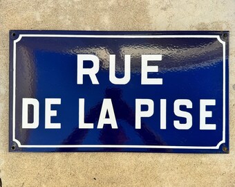 mo mo　　　　　　フランスヴィンテージ■水色のストリートプレート 看板 フランスの道路標識 Rue De La Pise ヴィンテージ エナメル製 青白