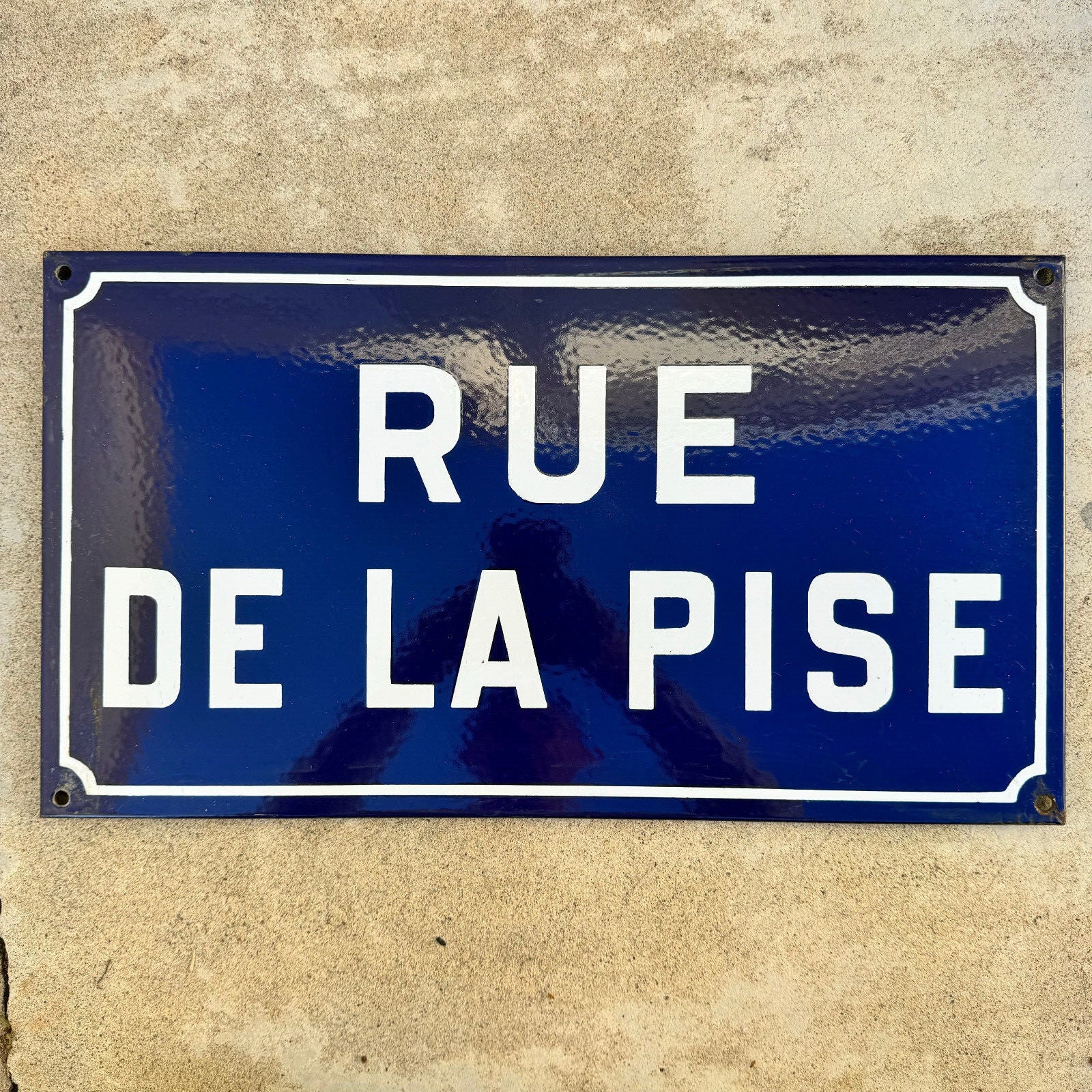 フランスの道路標識 Rue De La Pise ヴィンテージ エナメル製 青白