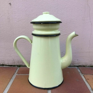RARE Vintage French Enamelware yellow 4 Enamel Coffee Pot