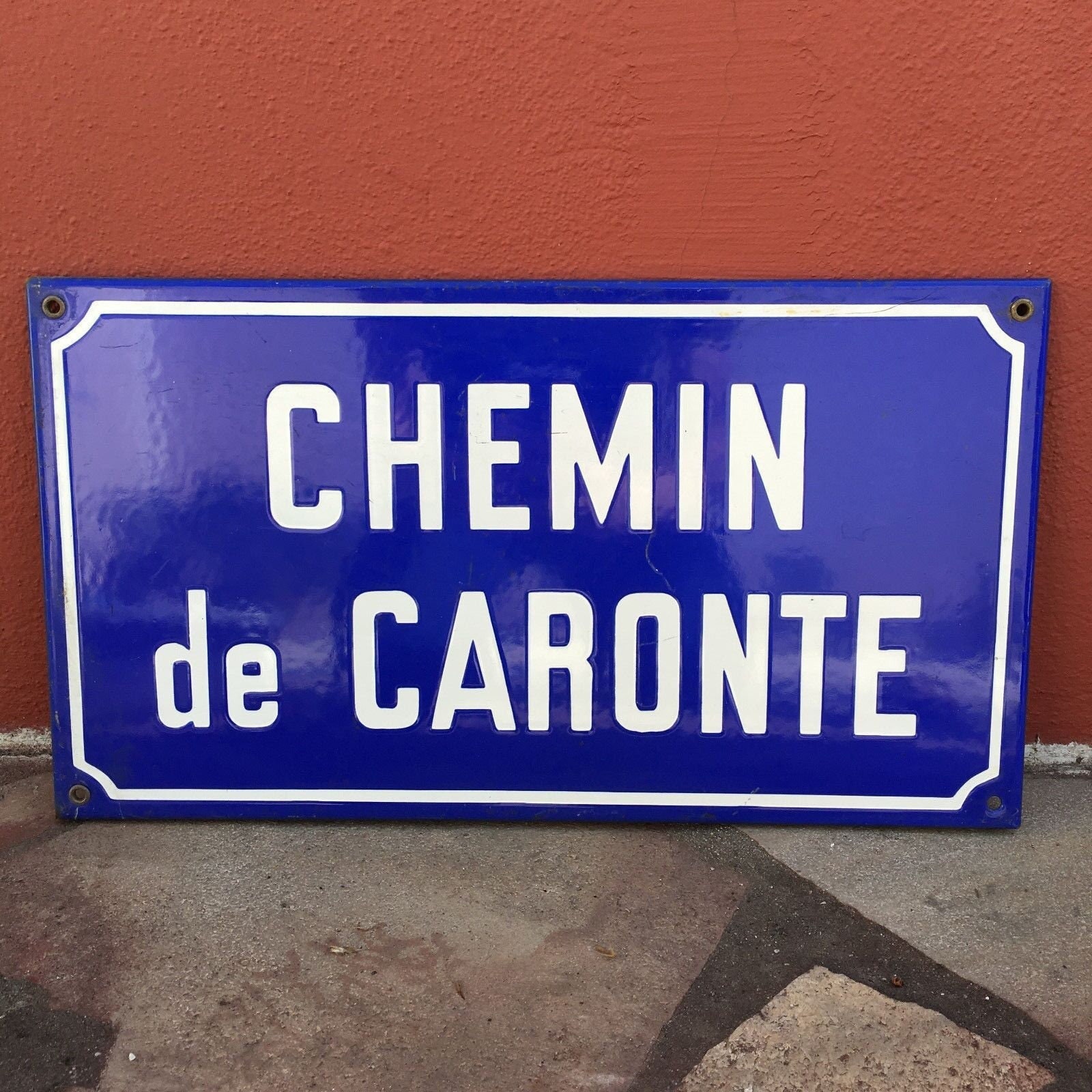 Ancienne Plaque d'enseigne Émaillée de Rue Français - Caronte Vintage