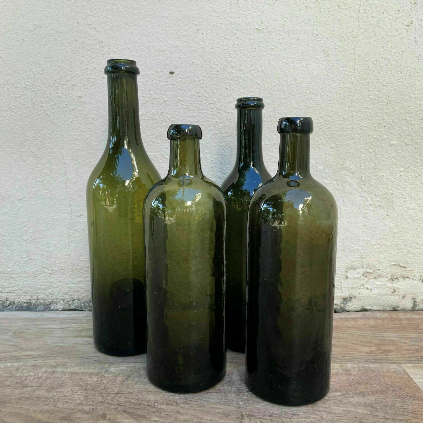 Vintage French Wine Bottles Dark Green Glass 1920s Set of 4