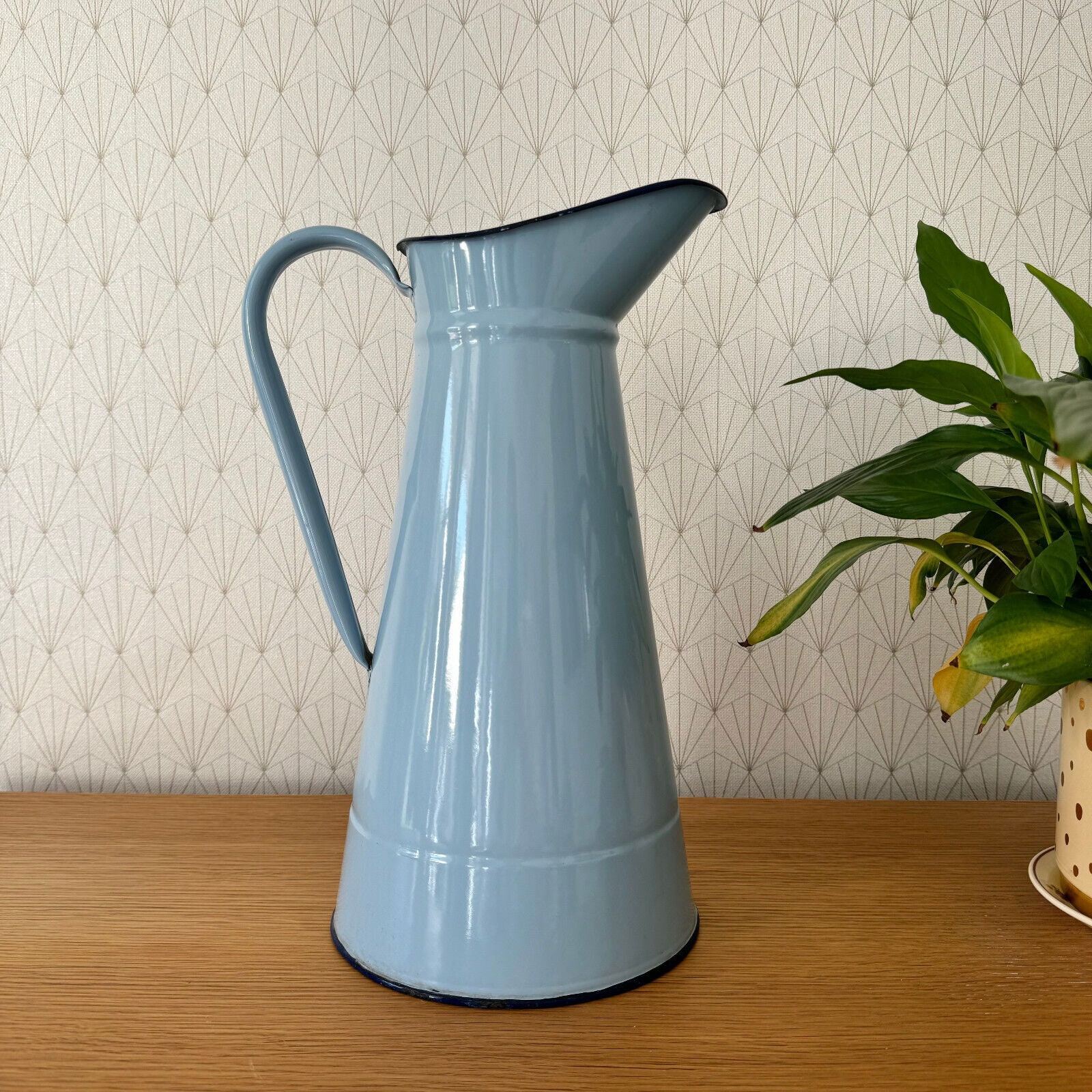 洋書 French Enameled Ware for the Collector Vintage French Enamel Pitcher Jug Blue Enamelware Water Jug