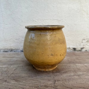Handmade Glazed Yellow Antique French Confit Pot Small Terracotta 4 3/4&quot; 2407237