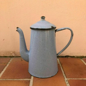 Vintage French Enamelware grey Enamel Coffee Pot 01041711