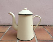 Vintage French Enamelware Beige Enamel Thea - water Pot - coffee