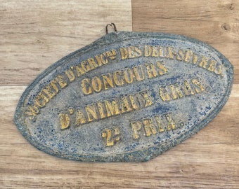 French Vintage Agriculture Plaque Trophy Award Animals Prize Sign 19Th 2507249