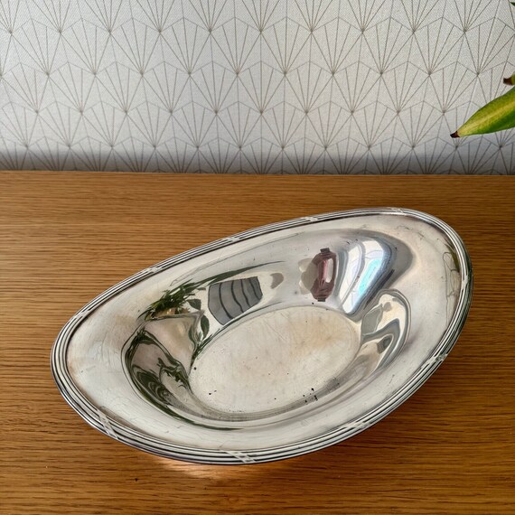 Panière à Pain Longue En Métal Argenté Vintage – 34x15cm – Rare Et Déco