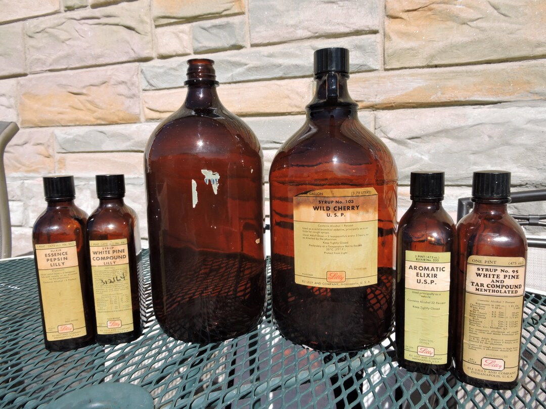 Vintage Medicine Bottles, Large Amber Medicine Bottles, Eli Lilly
