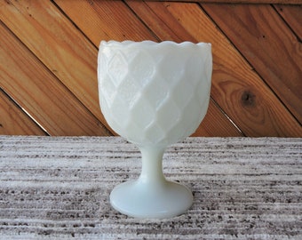 Vintage Mid Century Milk Glass Pedestal Candy Dish, Pedestal Bowl, Serving Dish, Milk Glass 6 1/4 Inches High