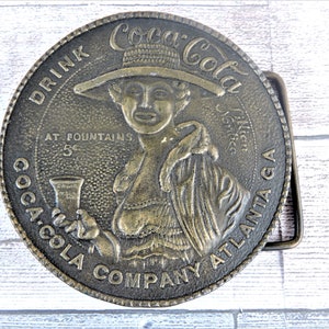 Vintage Coca Cola Advertising Belt Buckle, Women Drinking a Coca Cola, Coca Cola Company Atlanta GA