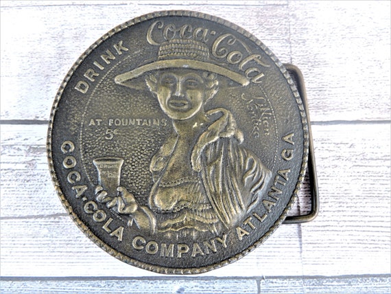 Vintage Coca Cola Advertising Belt Buckle, Women Drinking a Coca Cola, Coca Cola Company Atlanta GA