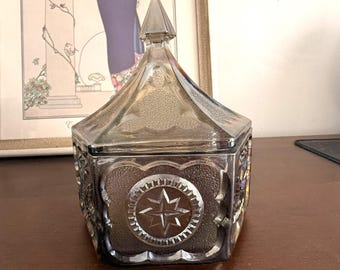 Carnival Glass Covered Dish, Federal Glass, Nostalgic Carnival Glass still in Box, Vintage Carnival Glass, Iridescent Glass