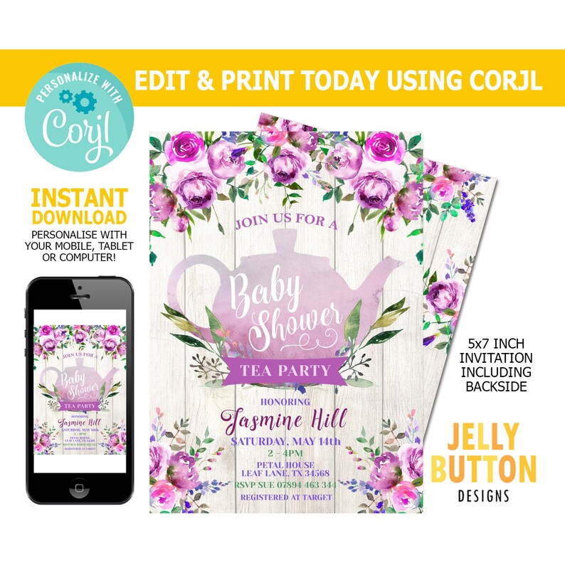 Corjl Flower Tea Party Invitation Tea Party Invite Tea Party Invitation Baby Shower Tea Party Invitation Baby Shower Invite