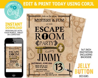 Escape Invitation, Escape Party Invite, Mystery Invitation, Editable Mystery Invite, Corjl Escape Invite, Escape Party