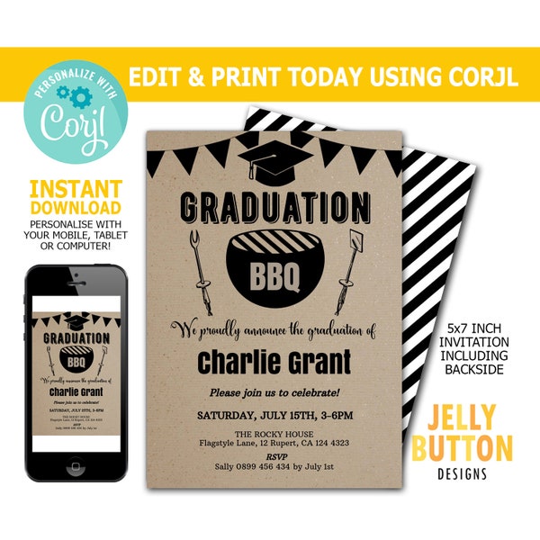 Graduation BBQ Party Invitation, Class of 2019 Invitation, Class of 2019 BBQ Invitation, Graduation Party, Graduate Celebration