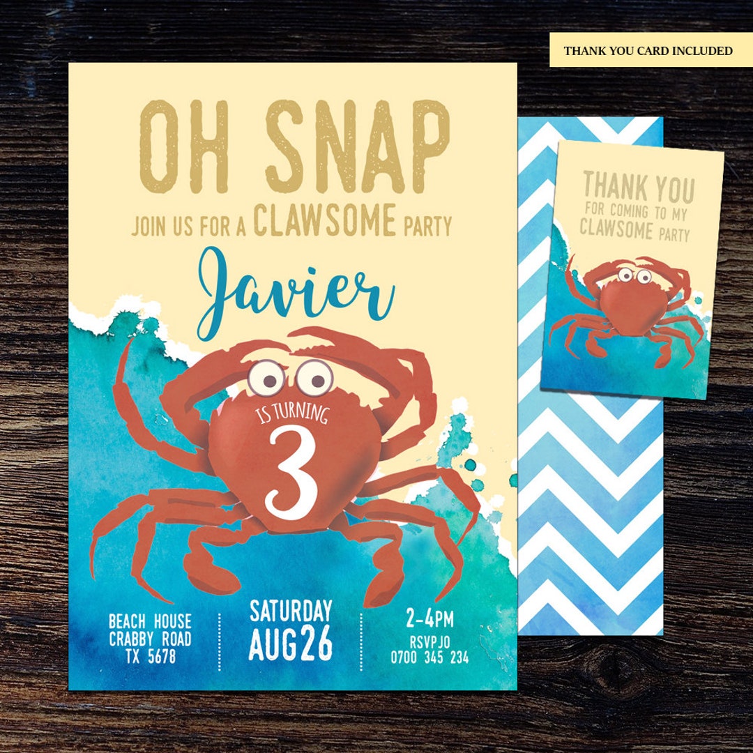 Oh Snap Crab Birthday Invitation Crab Party Invite Summer Etsy