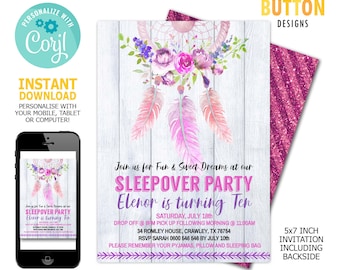 Sleepover Birthday Party Invitation, Slumber Party Invitation, Teens Pyjama Sleepover Birthday Party Invite, Editable Instant Download