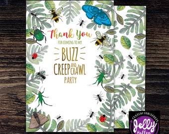 Buz Creep & Crawl Thank you Card, Bug Thank you Card, Insect Party Thank you, Bug Party Thank u Cards, Bug Invite Thank you, Insect Bug Card