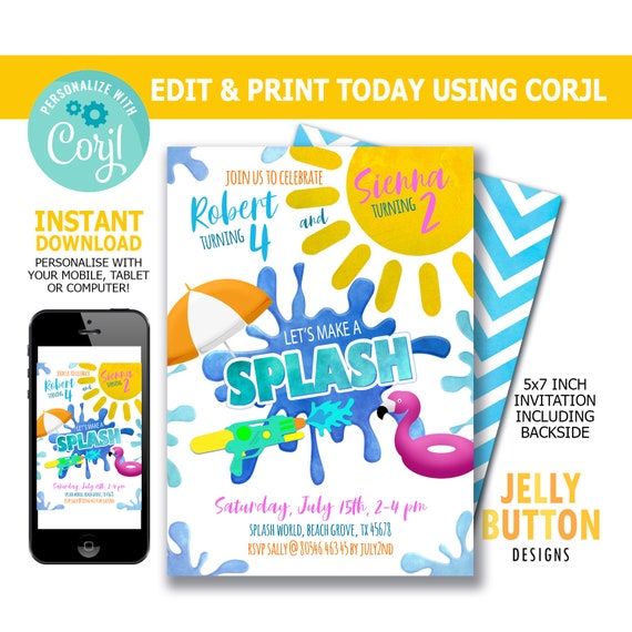 Joint Water Balloon Party Invitation Coed Water Fight Invite Etsy