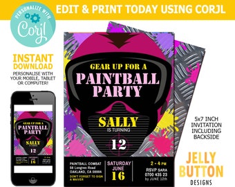 Paintball Invitation, Gear Up Paintball Invitation, Pink Paintball Invite, Army Invite,  Paintball Birthday Invitation, Outdoor Party Invite