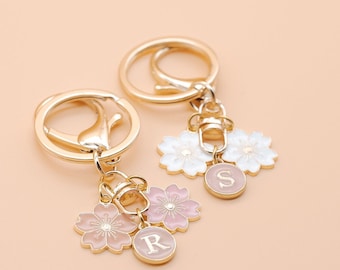 Personalized Initial Flower Keychain Bag Charm
