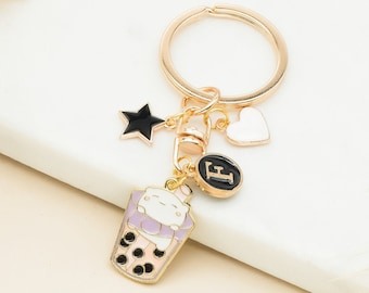 Personalized Initial Boba Milk Tea Keychain Bag Charm