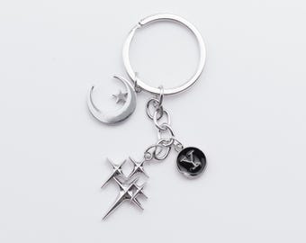 Silver Celestial Keychain, Moon Star Charm, Y2K Sparkle Initial
