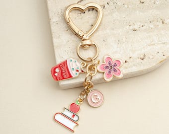 Book Lover Keychain with Initial Letter, Apple Charm, Teacher Thank You Gift