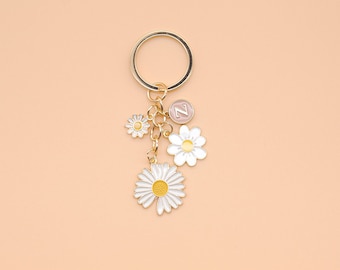 Personalized Flowers Charms Keychain with Initial Letter - Custom Floral Bag Accessory