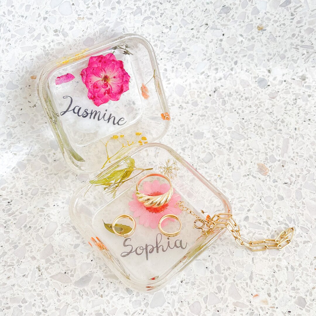 Personalized Dried Flower Resin Jewelry Mini Square Tray for Etsy