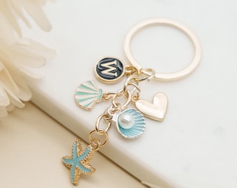 Seashell Keychain, Beach Wedding Favor, Shell Charm Bag Charm, Coastal Keychain, Ocean Lover Gift for Her