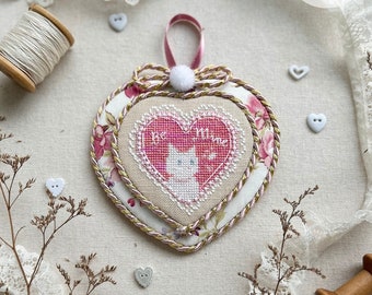 Be Mine Snowy by Stitch with Coffee Designs Valentine's Day white Cat Cross stitch pattern PDF Cross stitch Instant download Be mine cupid